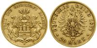 20 marek 1877 J, Hamburg, złoto 7.90 g, próby 90