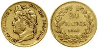 20 franków 1840 A, Paryż, głowa króla w laurze, 