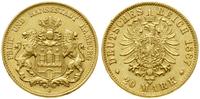 20 marek 1887 J, Hamburg, złoto 7.94 g, próby 90