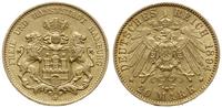 20 marek 1894 J, Hamburg, złoto 7.95 g, próby 90